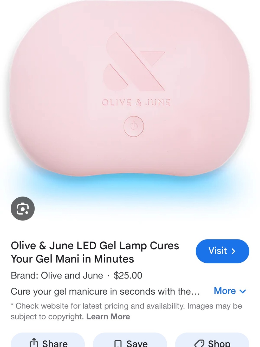 Olive & June Pink LED Gel Nail Lamp